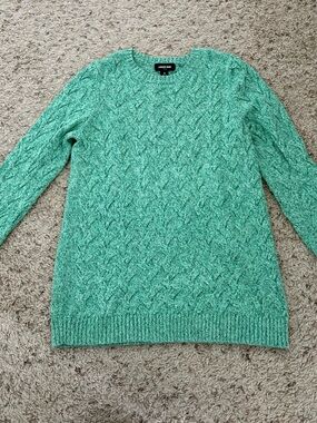 Land’s End Drifter Marled Green Size Medium Knit Sweater 100% Cotton EUC